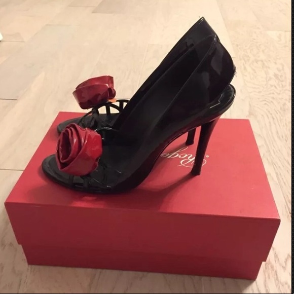 Roger Vivier Shoes - Roger Vivier Purple Patent Leather Red Rose Sandal